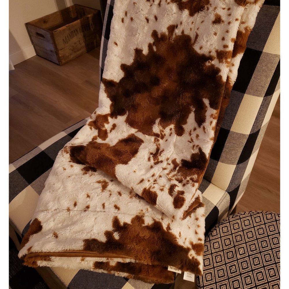 Cowhide Print Minky Plush Throw - Brown/white -- Preloved